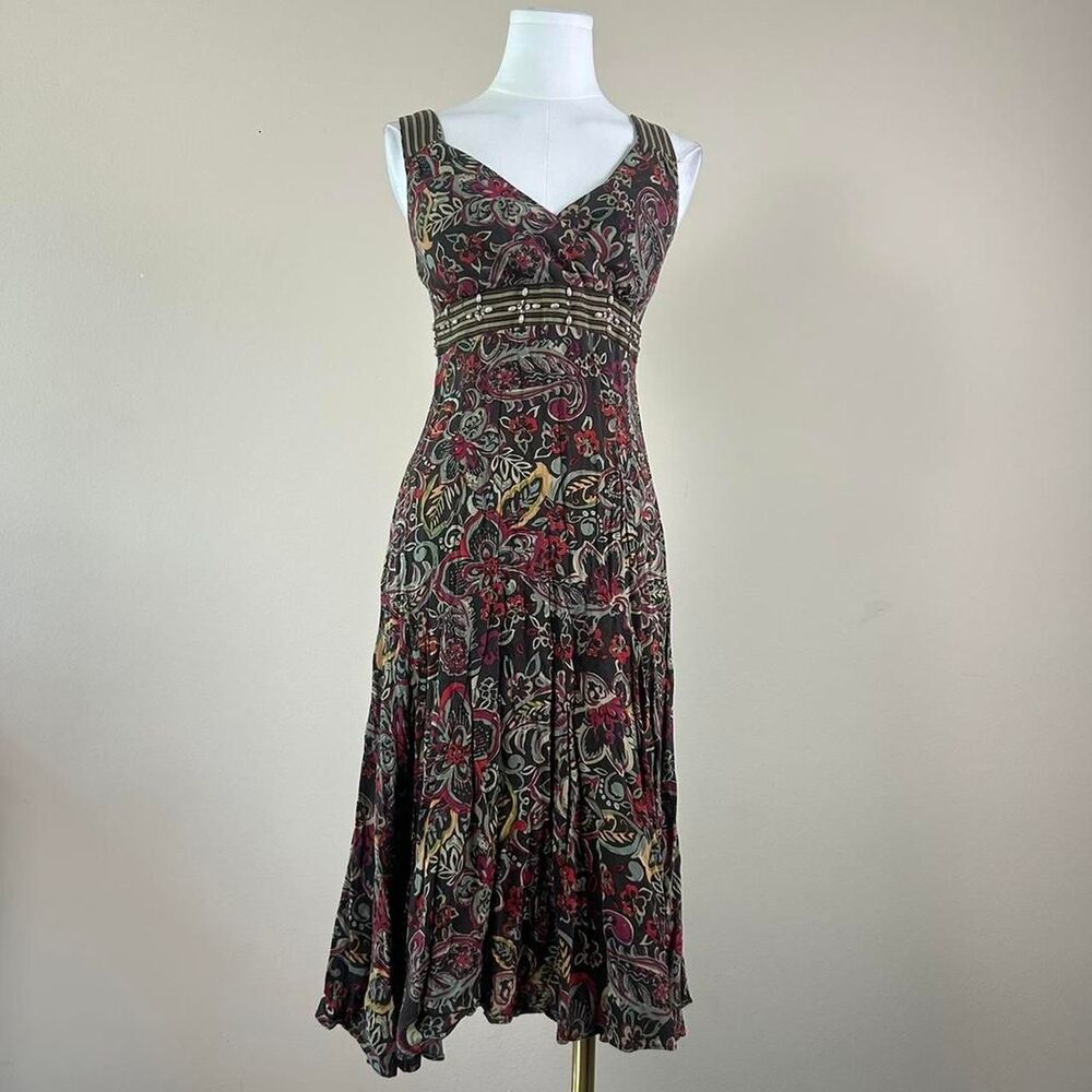 Whimsigoth Boho Beaded Striped Floral Fairy Grunge Dress